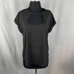 So Good For Life Blouse Top Womens Large Black Stretch Cutout Detail Curved Hem